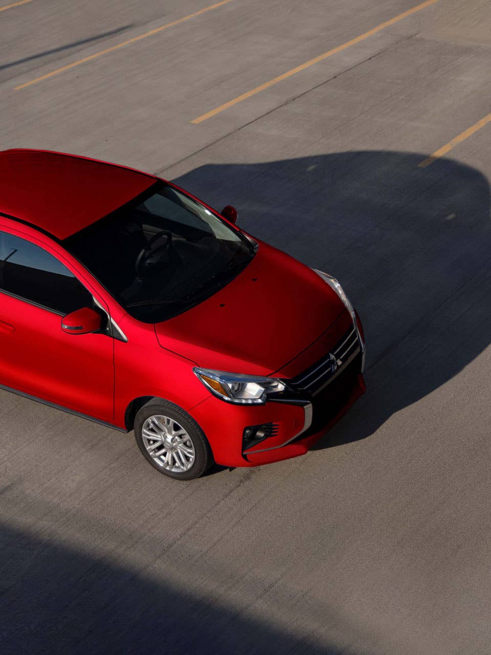 Overhead view of a red 2024 Mitsubishi Mirage G4 Sedan