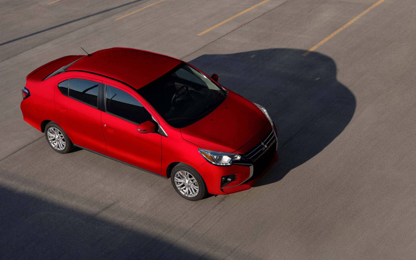 Overhead view of a red 2024 Mitsubishi Mirage G4 Sedan