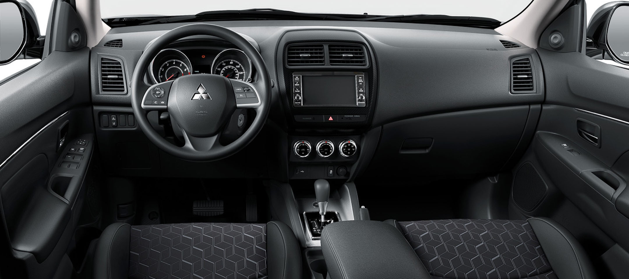 2023 Mitsubishi Outlander Sport driver side black interior and dashboard